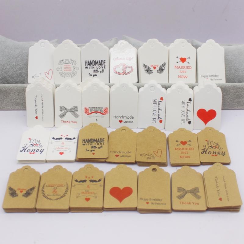 100 szt. + 100 sznurków 3x5 cm biały/papier kraft. Dziękujemy za ręczne wykonanie zawieszki do etykiety