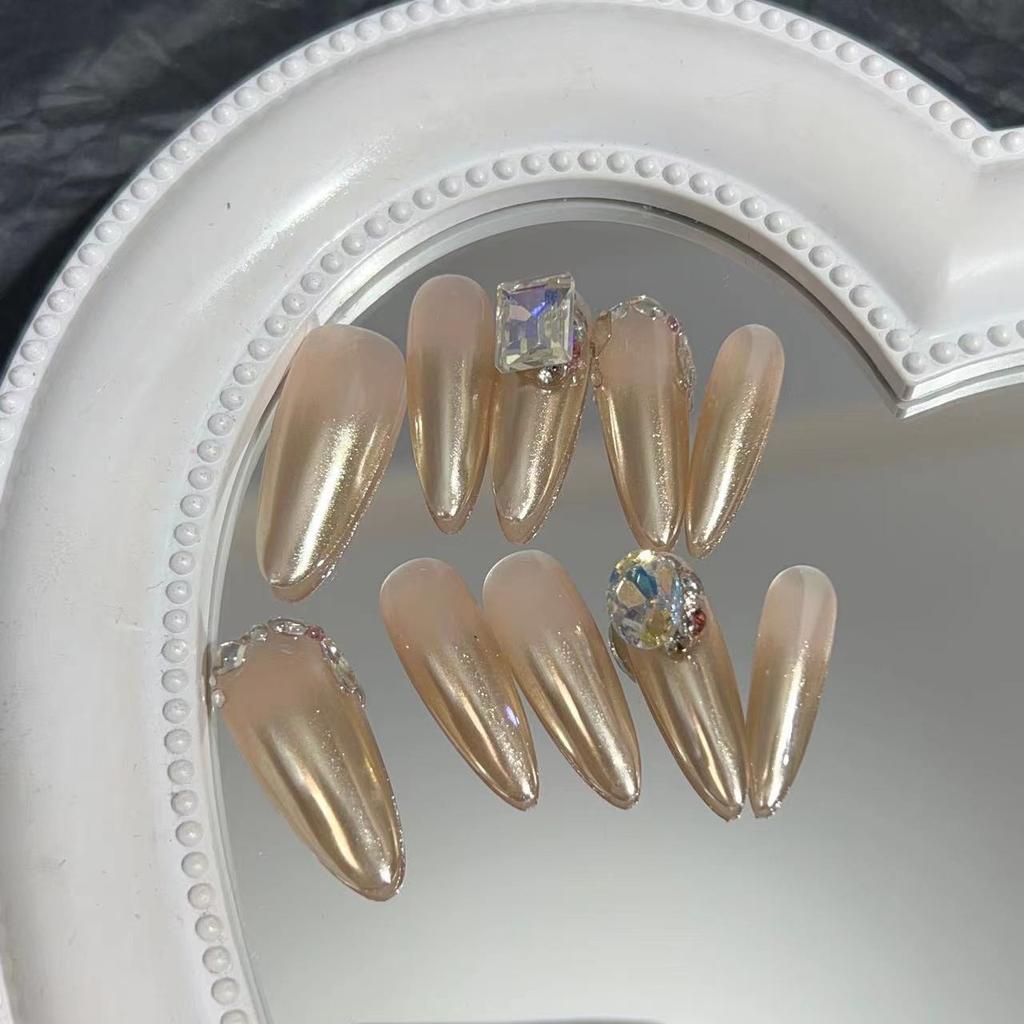Wearing Armor Pure Handmade Manicure Finished Product Fake Nail Patch Nude Color Magic Mirror Powder French Flash Drill Wear Armor