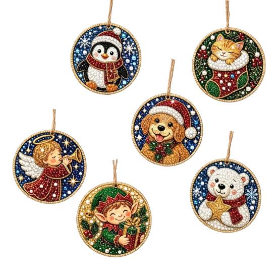 Creative Weekend Activity Kit 6Pcs/Set Christmas Ornaments DIY Faux Pearl Art Kit, Hanging Decorations Craft Personalized Tree with Round Charms