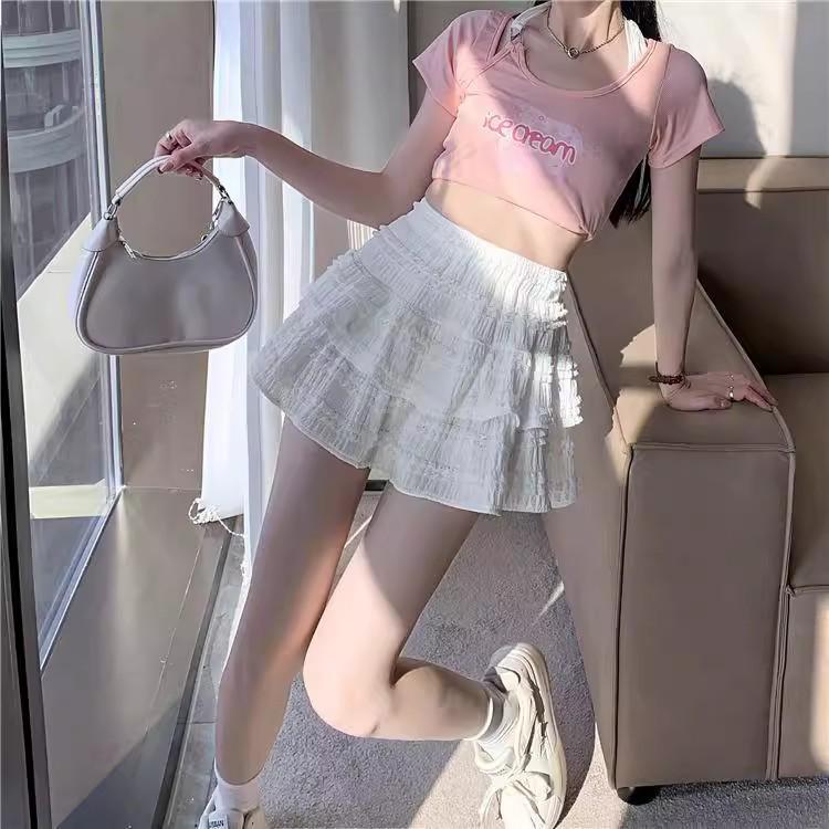 Women's French-Style Ballet Fluffy Layered A-Line White Cake Skirt - Petite & Spring Anti-Exposure Design