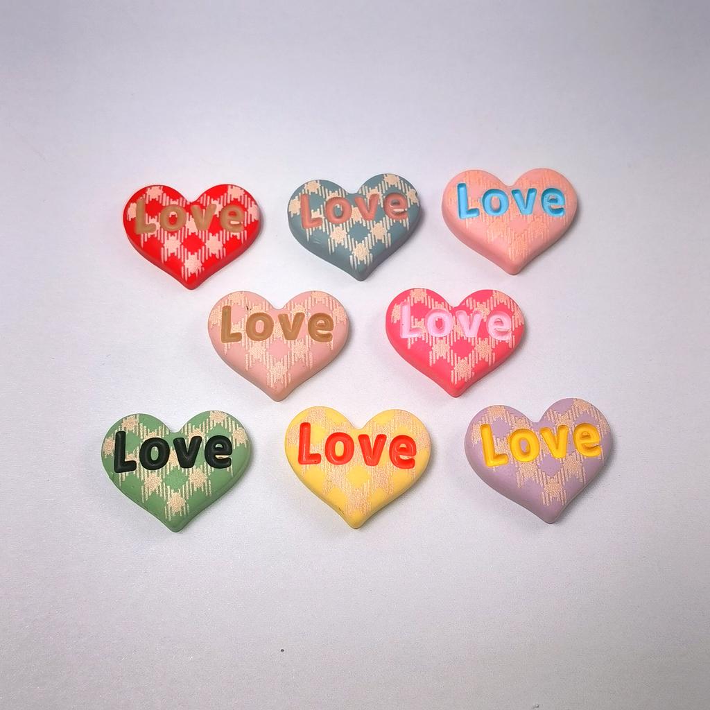 100Pcs Plaid Love Heart Planar Flatback Resin Cabochon Earrings Jewelry Making Accessories DIY Patch Crafts Material