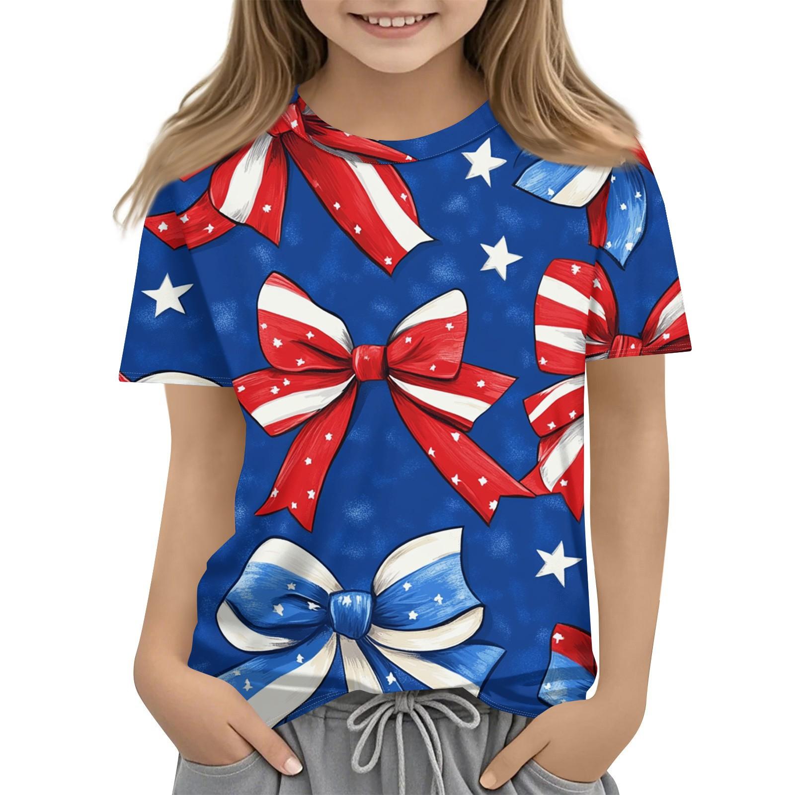 

Дитяча мода Повсякденна футболка з коротким рукавом з принтом до Дня Незалежності, з круглим вирізом 110