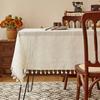 Amazon Popular Japanese-Style Striped Linen Tablecloth Tables And Chairs Simple Plain Tassel Atmosphere Decorative Cloth Dining Table
