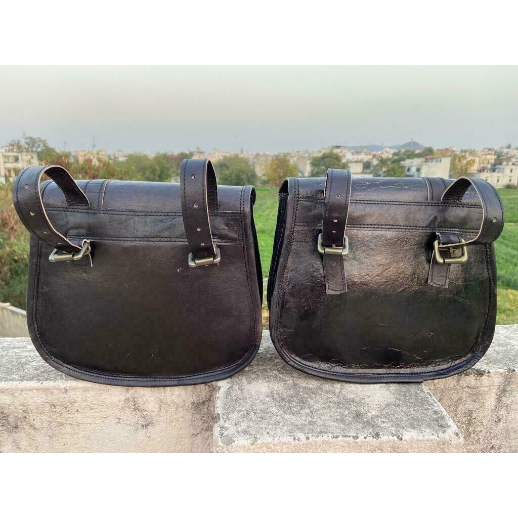 Leather Motorcycle Saddle Black Combo 2 Bags Saddlebag Luggage Bag For Sportster