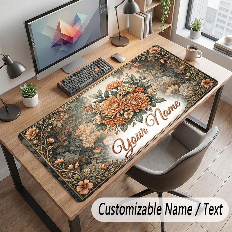 Floral Garden Theme Customized Mouse Pad Personalized Print Name Text Desk Mat For Home Office Table Decor