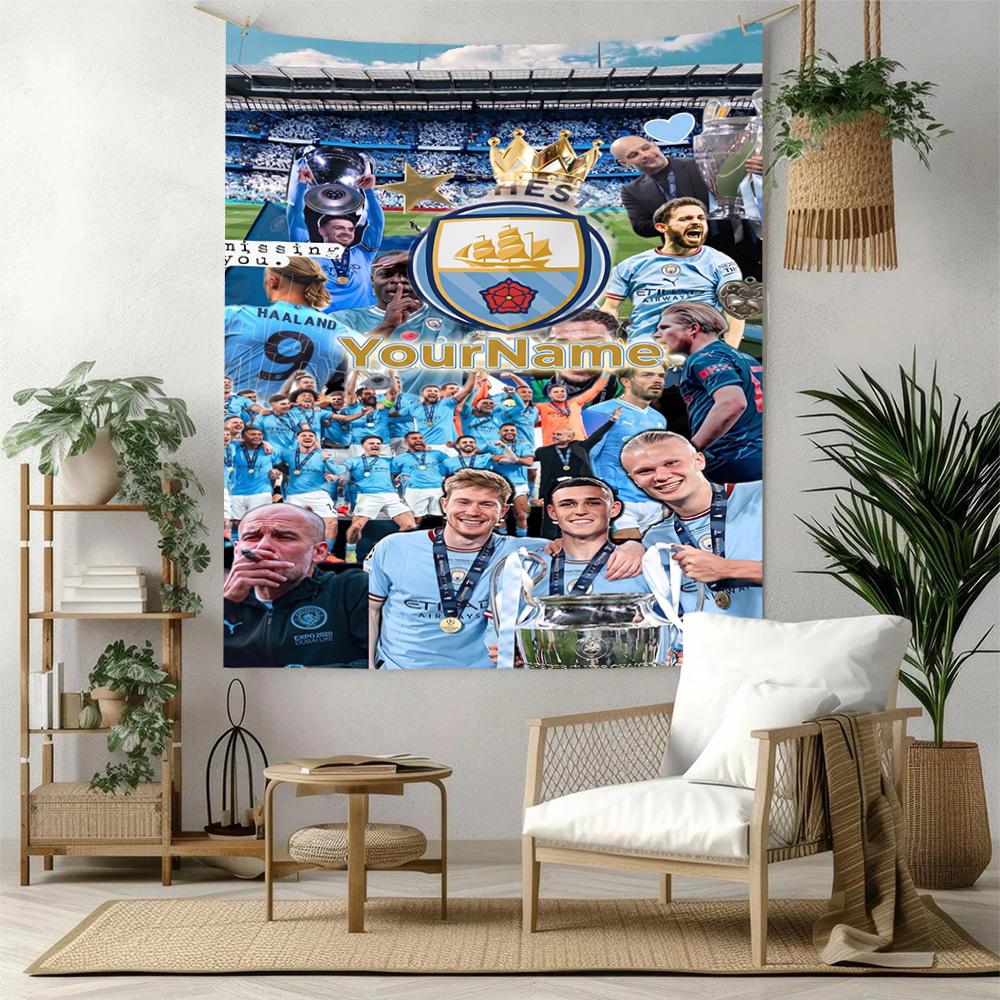 Manchester City Custom Your Name Wall Decor Tapestry Art For Pet Memorial Birthdaywedding Party Backdrop Family Gift