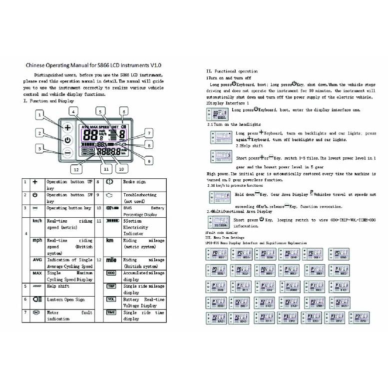 S866 Elektrorad LCD Display Anzeige 24V 36V 48V Bedienfeld mit wasserdichtem Stecker