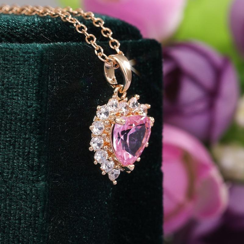 Caoshi Romantic Girl 'S Pink Heart Necklaces Aesthetic Neck Pendants For Women Graceful Accessories Gorgeous Bridesmaids Gifts