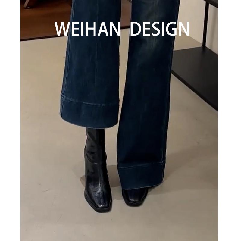 High Heel Square Head Skinny Boots Short Boots Women's Thick Heel Retro Martin Boots British Short Boots Single Boots