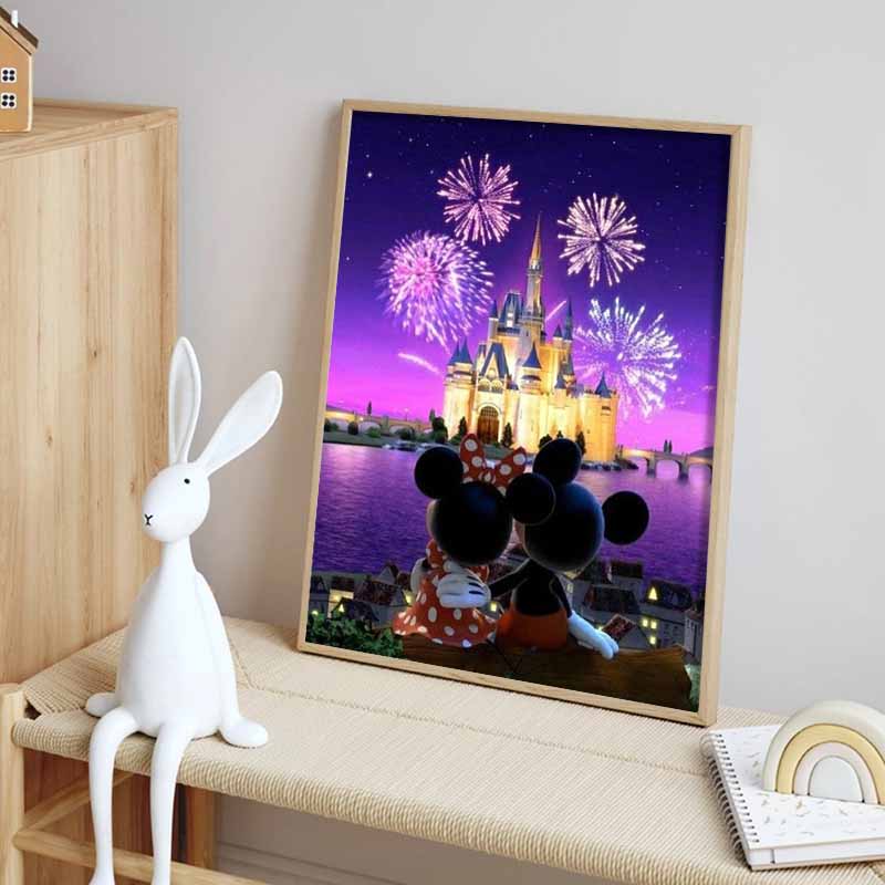 Disney Diamond Painting Mickey and Minnie Castle Fireworks Romantic Freeze-frame Wall Decoration Full Diamond Cross-stitch DIY Gift Home Decoration