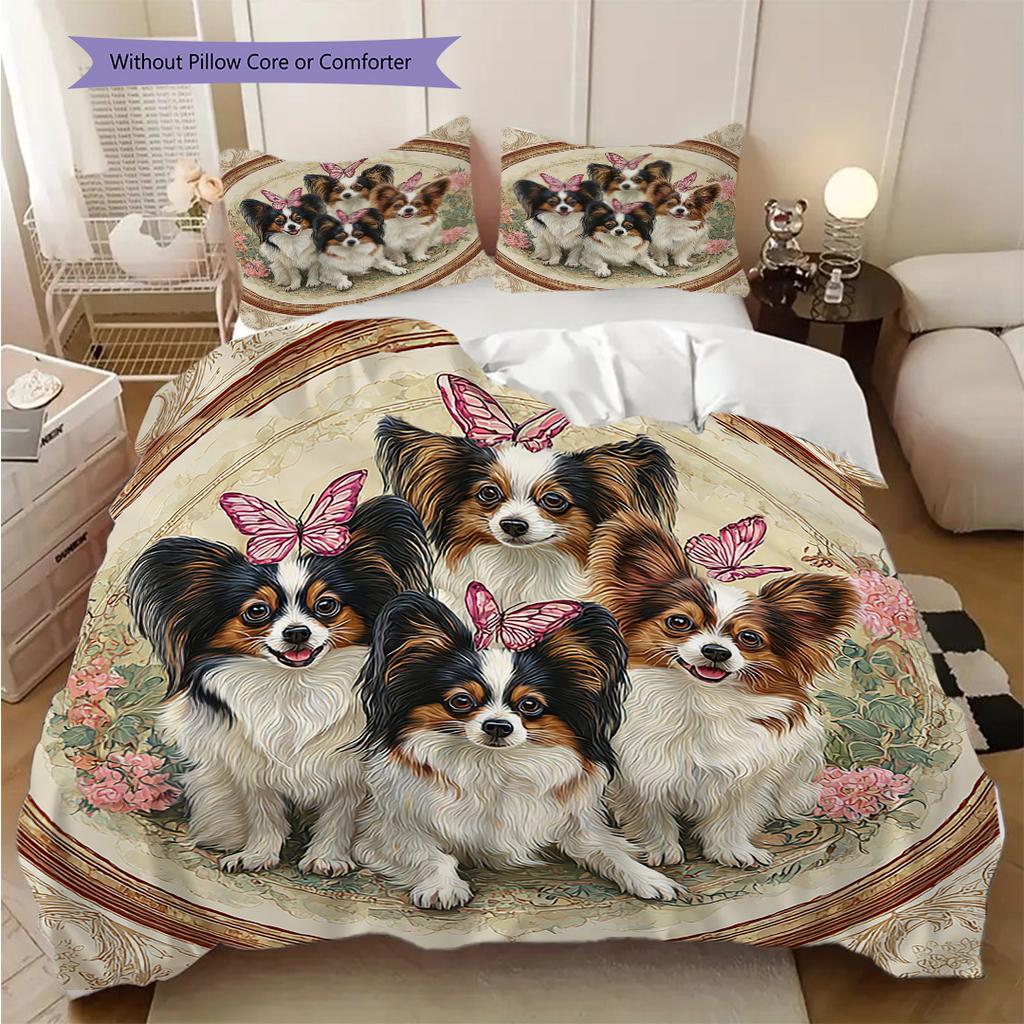 Papillon Pattern Bedding Quilt Set Quilt Cover Pillowcase Home Decoration Birthday Gift (1 * Duvet Cover + 2 * Pillowcase, Without Core)