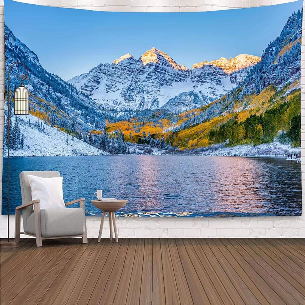 Winter Snow Mountain Forest Tapestry Winter Landscape Snowy Woodland Scene WallMounted Home Decor