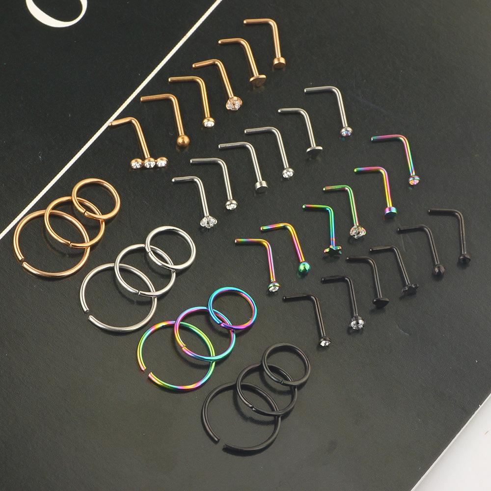 Best Seller 20g Nose Rings Hoop Studs L Shape Stainless Surgical Steel Corkscrew Nose Piercing Jewelry