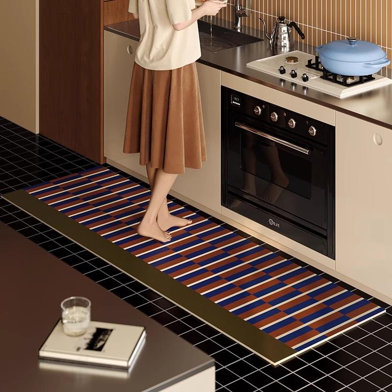 Checkerboard Plaid Kitchen Mats Long Strip Runner Carpet Oil-proof Waterproof Kitchen Rugs PVC Leather Washable Floor Mats Tapis