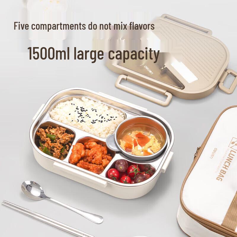 Deli 316L Stainless Steel 5-Compartment Portable Lunch Box