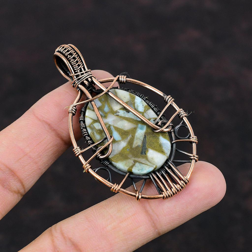 Tree Of Life Copper Larimar Pendant Copper Wire Wrapped Jewelry Handmade Pendant High Quality Gemstone Jewelry Copper Wire Wrapped Pendants
