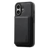DENIOR For iPhone 16 Magnetic Case Carbon Fiber Texture Leather Back Cover with Detachable Card Bag