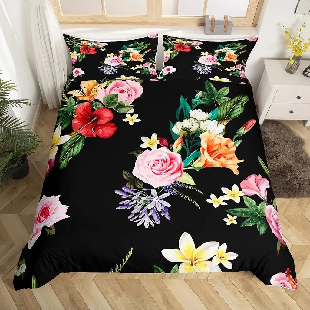 Girls Rainbow Rose Duvet Cover Set Colorful Rose Floral Bright Flowers Petal Comforter Cover Garden Fresh Bedding Sets Full Size