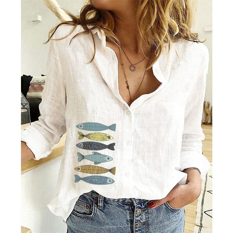 Spring and Autumn Ya Ma Xun, Women's Casual Loose Long Sleeve Linen Shirt Large Size Women's Clothing