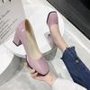 Women's Leather Shoes High Heels Elegant Thick Heel Square Toe Slip-on Shoes