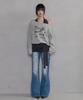 NO EXTRA TOUCH Dirty Embossed Distressed Bootcut Denim (Mid Blue)_26Sppt002Mb