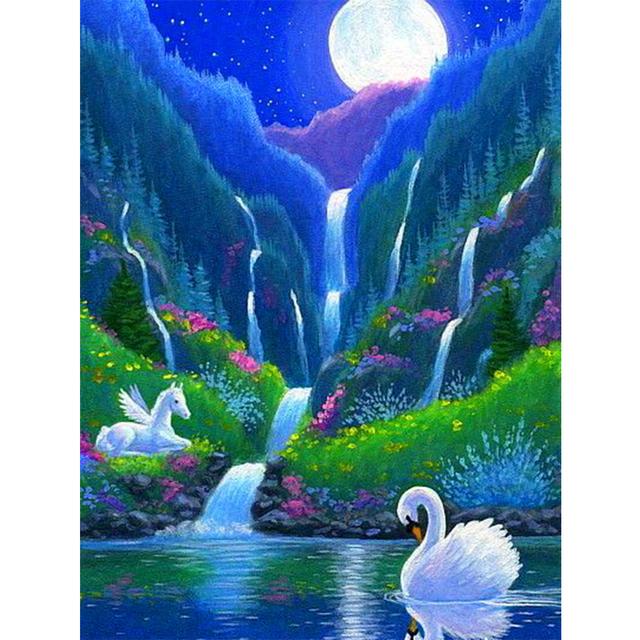 DIY 5D Diamond Painting Landscape Full Moon Cross Stitch Kit Rhinestone Diamond Embroidery Mosaic Art Home Decoration Picture