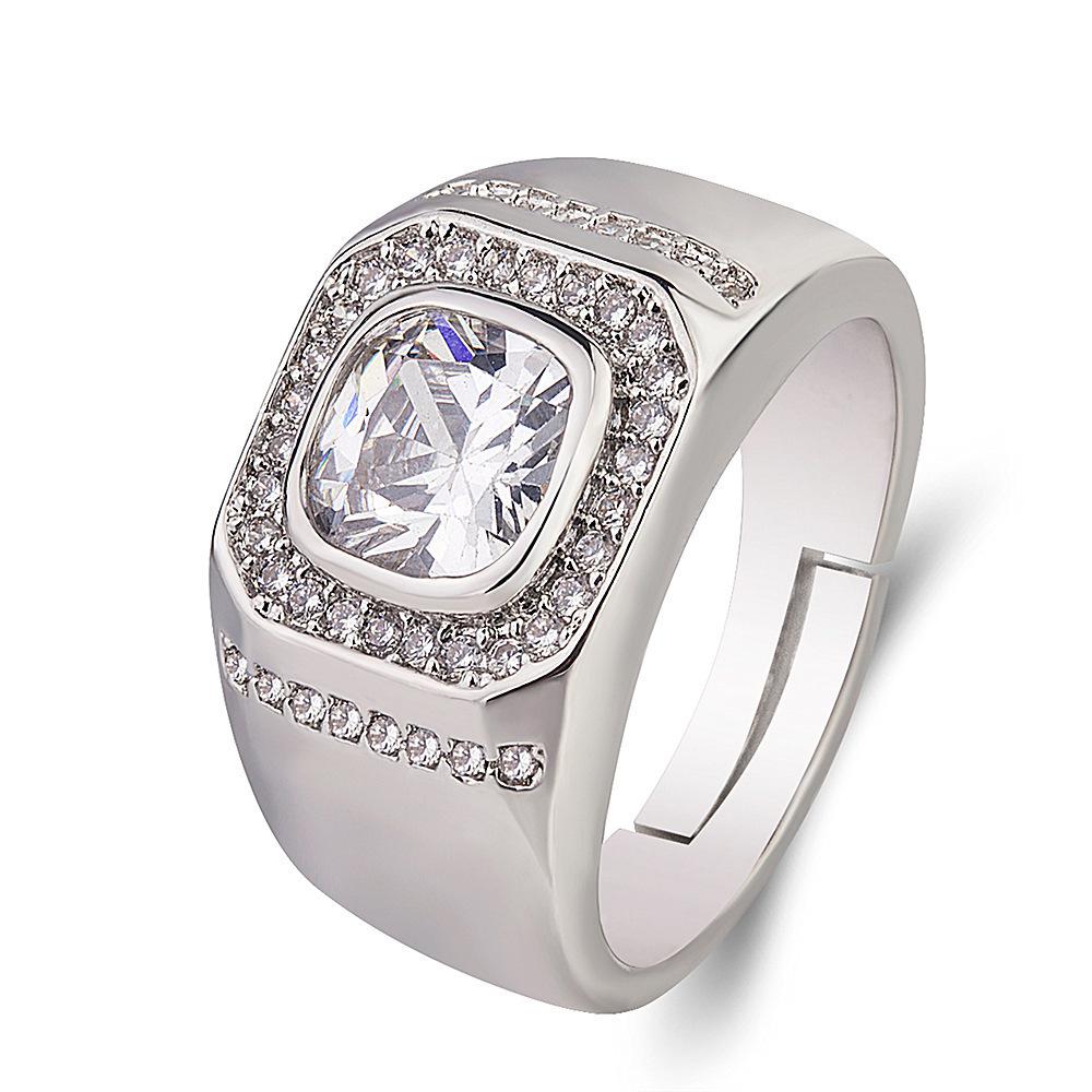 2026 Men's Ring Full Diamond Fashion Light Luxury Men's Open Ring Accessories