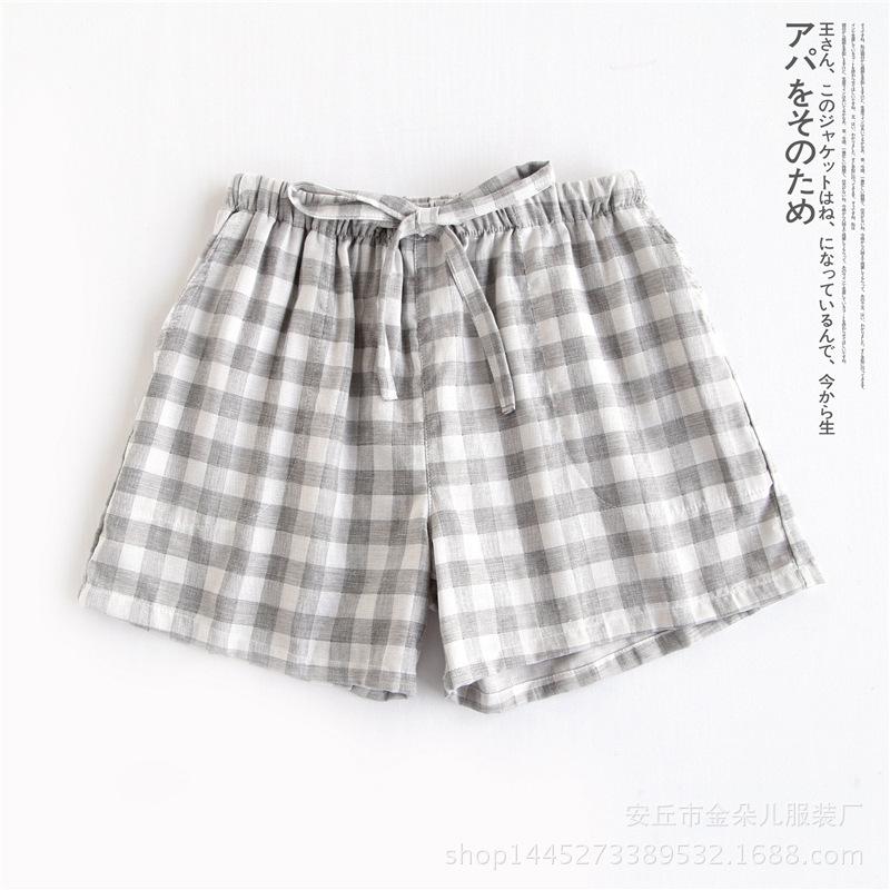 Paarshorts Sommerpyjama Damen neue dünne Pyjamahose kariert japanisch frisch mehrfarbig doppellagiges Baumwollgarn Hausanzugshose