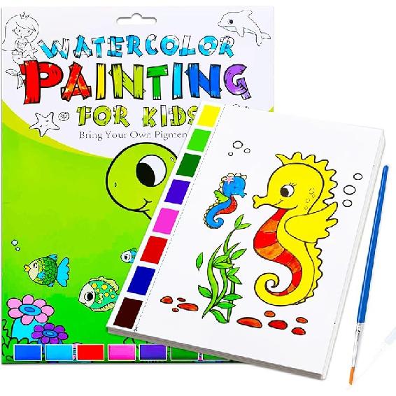 JZILU Watercolor Coloring Book for Kids, Paint with Water- Magic Paint Set Water Painting Book for Toddlers- Arts and Crafts Kit for Girls Boys Sea World