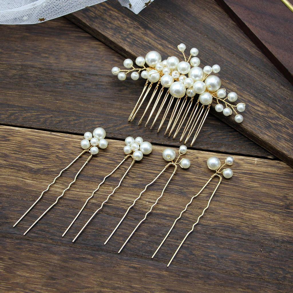 Ensemble Fourchette à Cheveux et Peigne Perle Baroque - Accessoire Épingle à Cheveux de Mariée Européen
