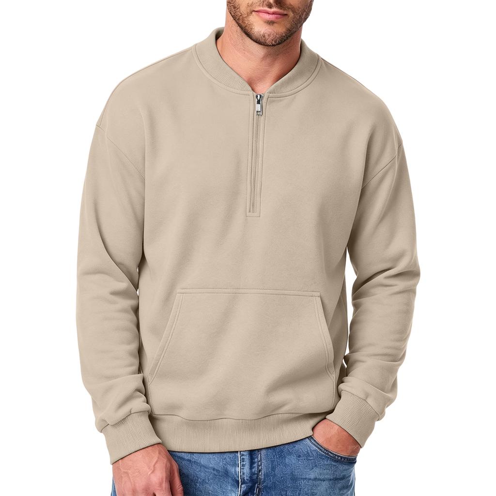 Men's Half-Zip Sweatshirt with Pockets, Long Sleeve Neck Casual Pullover