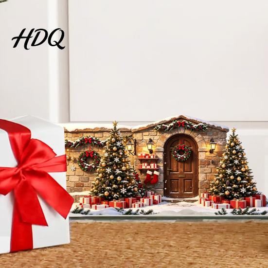 Winter Scene Wall Decals Christmas Snow House Sticker Removable Self-Adhesive Sticker Decal PVC Waterproof Decorative Decal for Holiday Party