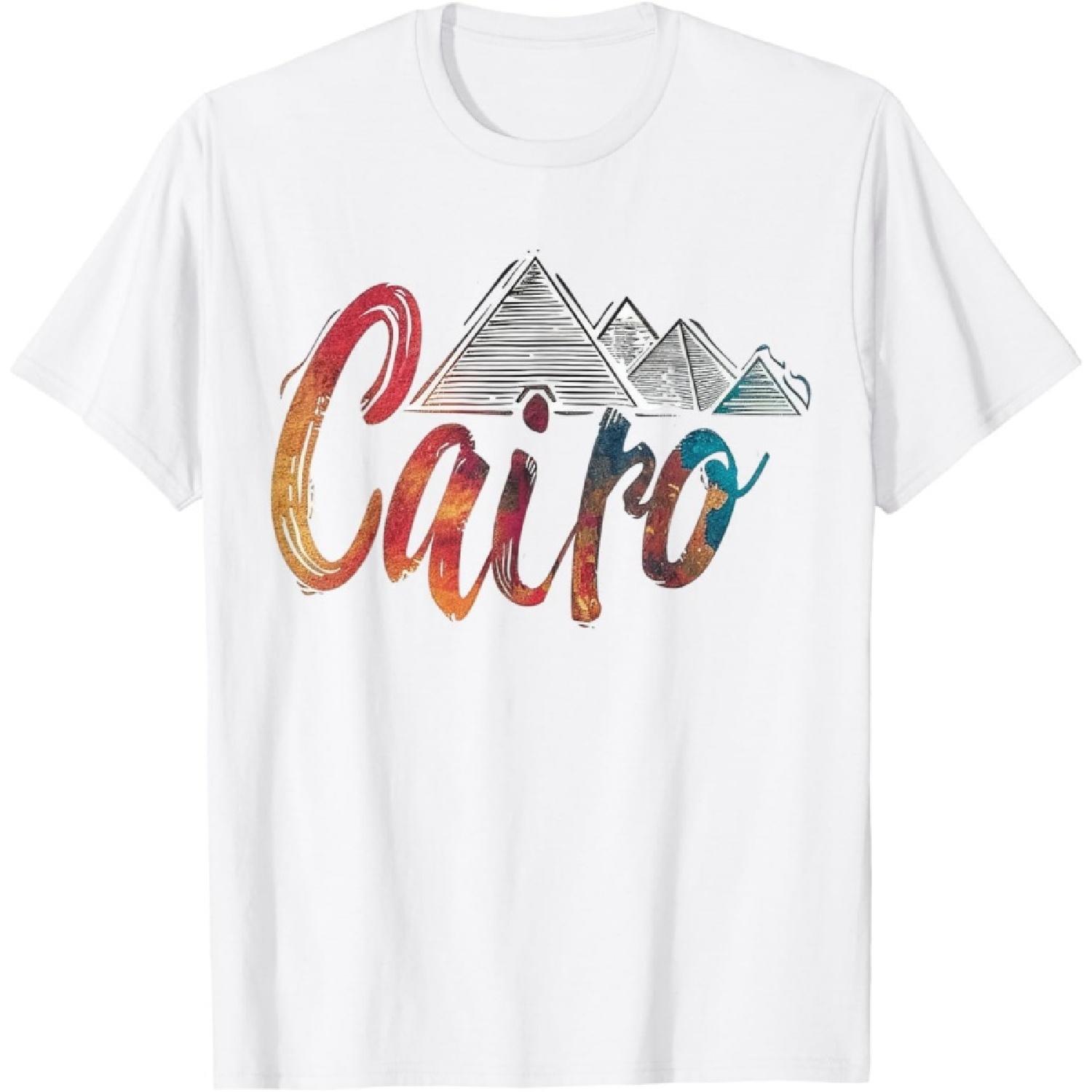 Egyptian Pyramids in Cairo Watercolor Souvenir for City Trip T-Shirt S