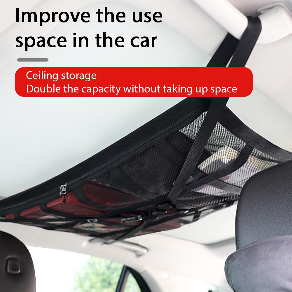 Universal Car Roof Storage Bag Mesh Organizer Net Large Capacity Car Ceiling Storage Net Pocket for Travel Camping