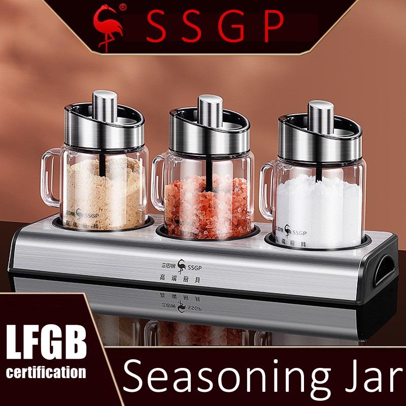 3 Pieces of High-borosilicate Glass Seasoning Jar LFGB Certificated Condiment Container Salt Pigs Sugar Server for Kitchen