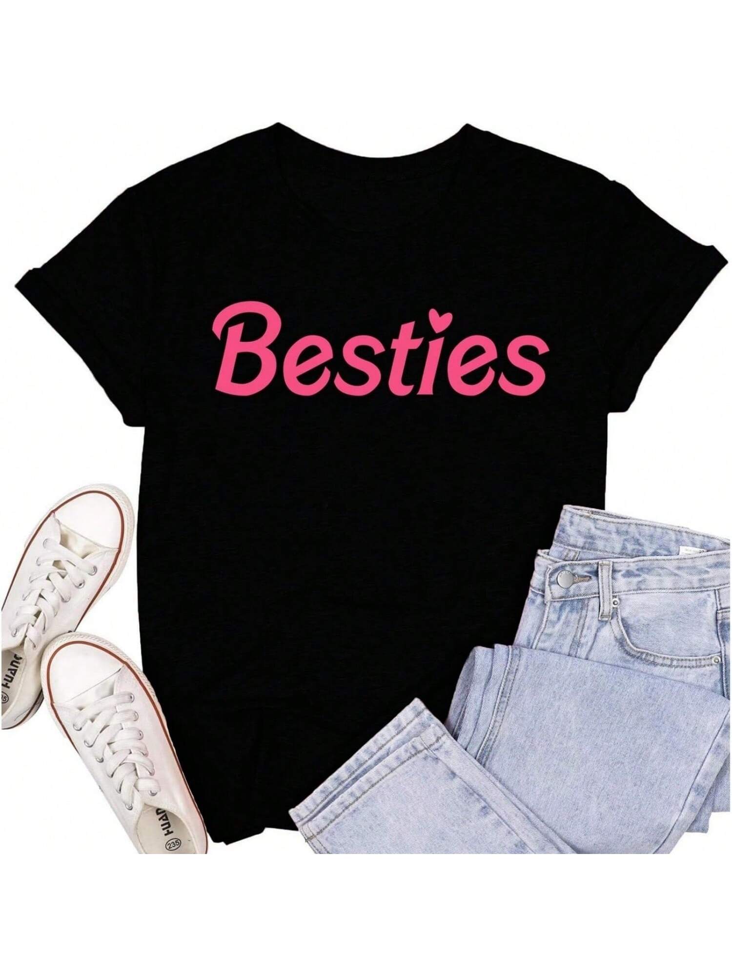 Wounisex Best Friend Shirt Besties Heart T-Shirt Friends Matching Tee Tops S разноцветный