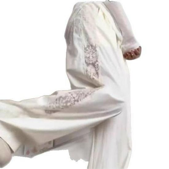 Korean Textured Cream Lace Openwork Pants - Women's Spring/Summer 2025 Petite Patchwork Casuals