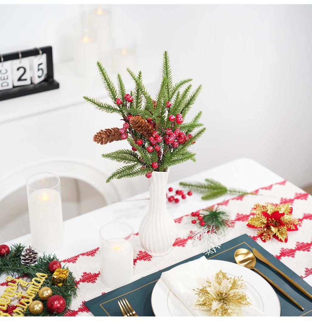 1PC Artificial Plants Pine Needles Leaves with Pinecones and Red Berries Christmas Decoration Home Table Party Decor
