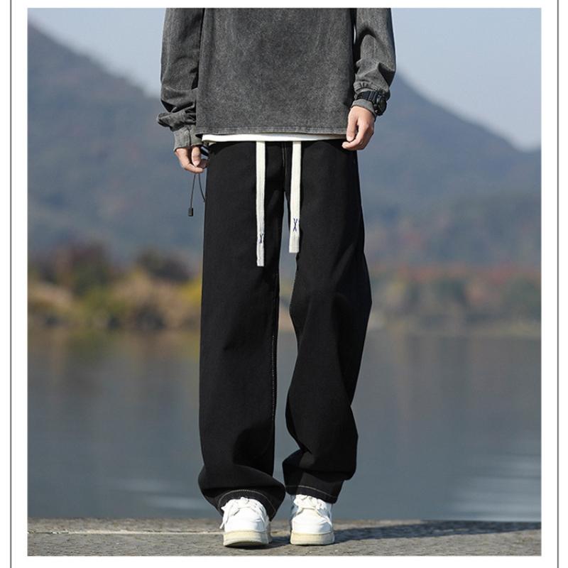 Light Blue Washed Men's Jeans Straight Leg Wide Leg Thin Summer Casual American Retro Loose Fit Long Pants