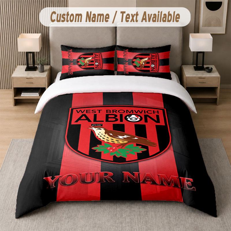 Set Biancheria da Letto Personalizzato West Bromwich Albion FC, Stampa Nome Testo 1 Copripiumino più 2 Federe Tessili per la Casa
