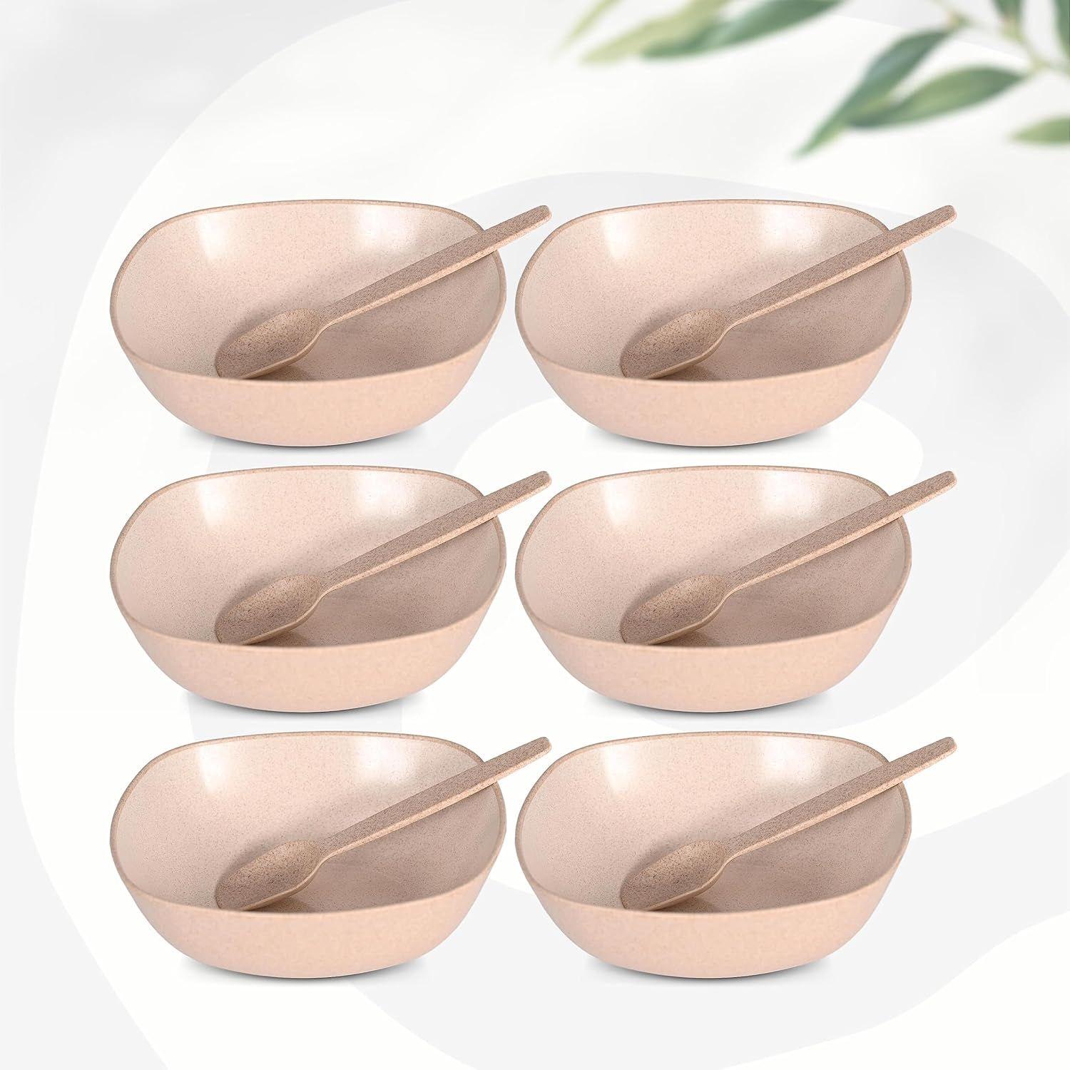 

Set of 6 Earth-Friendly Multipurpose Bowls for Kitchen | 600 ml | Made with Bamboo Fibers & Rice Husk | Microwave Safe Bowl