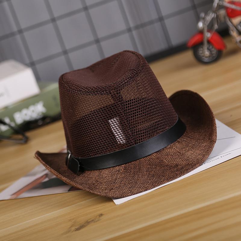 

Men s Summer Cowboy Hat, Mesh Breathable Wide Brim Outdoor Travel Sun Cap, Western Style UV Protection M 56-58cm темно-коричневого кольору