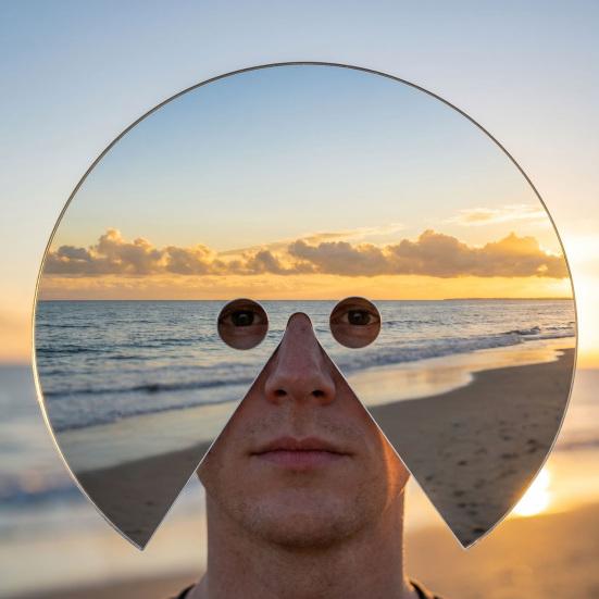 Party-Spiegelmaske mit hochreflektierendem Acryl Surrealistische Kunst Gesichts-Requisite für Fotografie Cosplay Halloween Einzigartiges Kostümzubehör