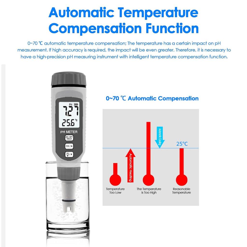 Digital PH Meter Professional Temperature Meter Portable Water Quality Tester Acidimeter PH818 0-14 Measurement for Food Sourdough Starter and Dough