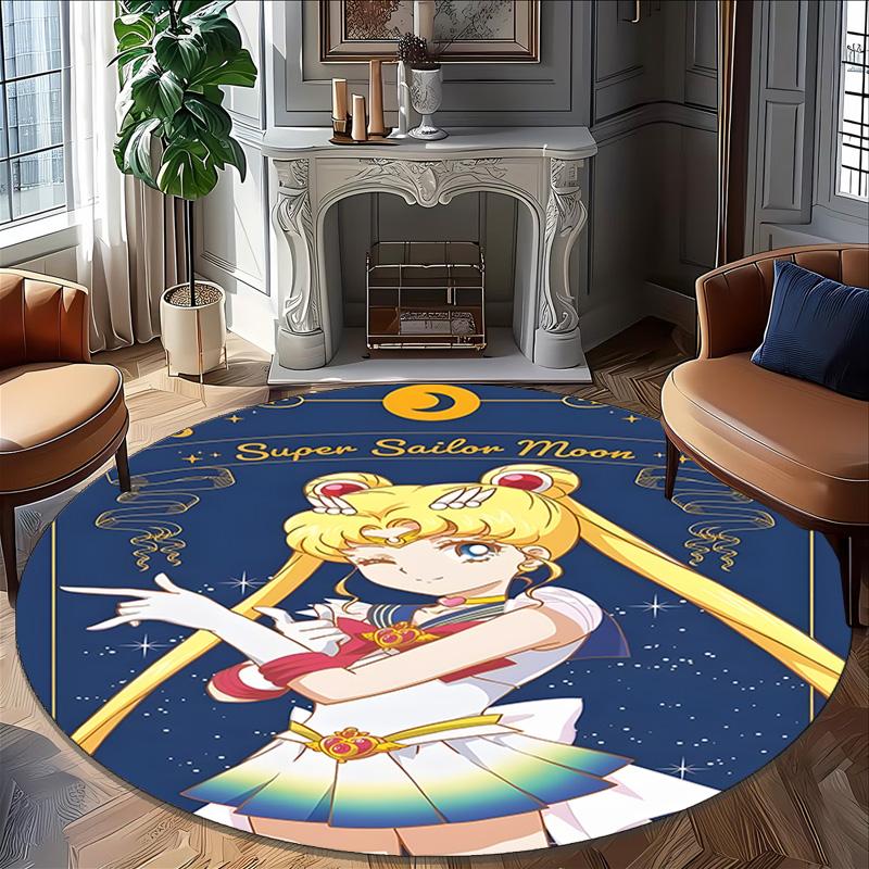 1pc Sailor Moon Carpet, Round Rug, Comfortable, Suitable for Entryways, Living Rooms, Office, And Bedrooms, Christmas Decoration