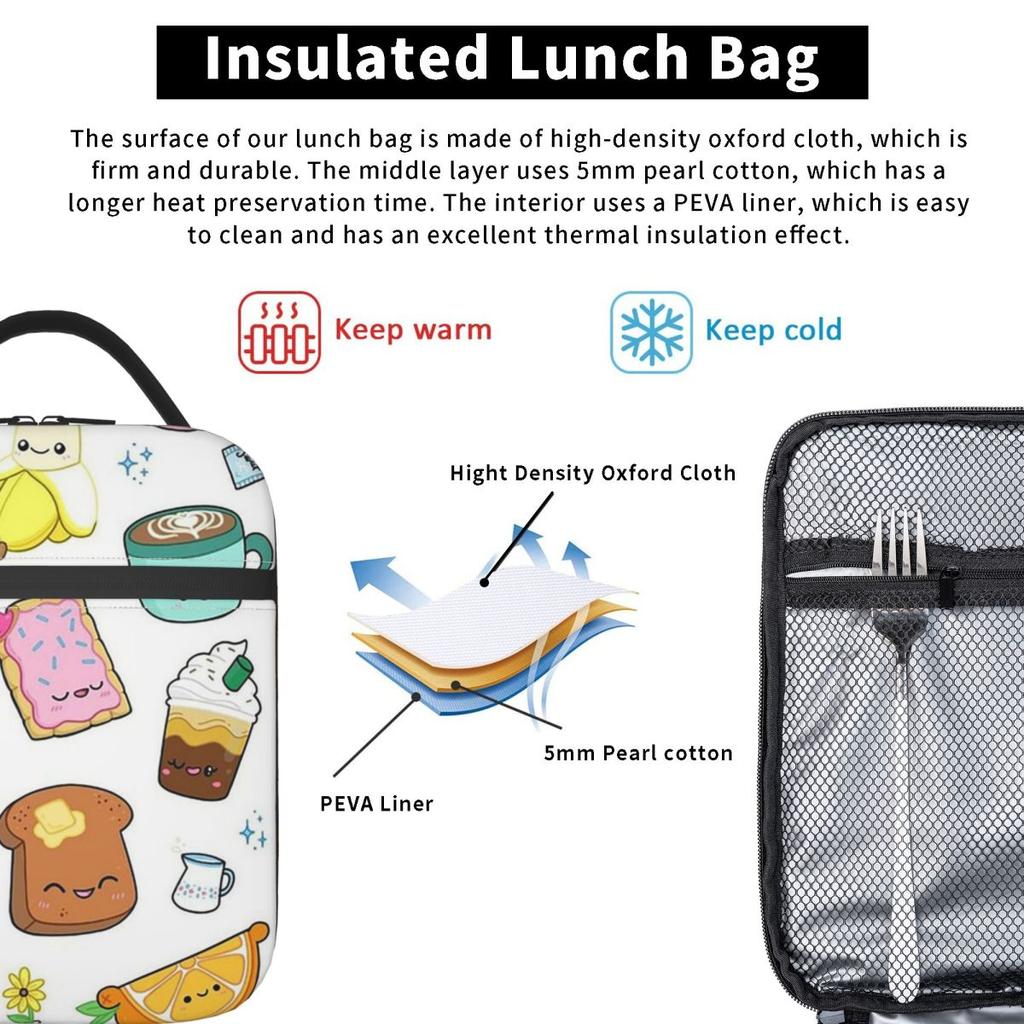 Avocado Bread Cup Bottle Breakfast Insulated Lunch Bag for Women Cooler Thermal Food Box Tote Leakproof Lunch Boxes Container