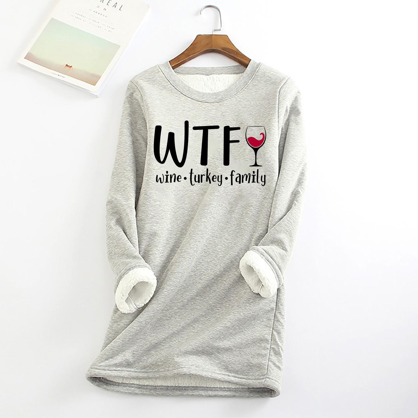 

Женский утолщенный флисовый свитер с изображением винной индейки, семейный, на День благодарения, теплый, с круглым вырезом, с принтом «семья» S