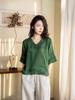 Retro Artistic Linen Embroidered V-Neck Women's Five-Sleeve Pullover - 2026 Spring Collection