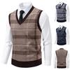 Men's V-neck Knitted Sweater Warm Autumn Winter Diamond Grid Twisted Flower Casual Fashion Versatile Knit Top