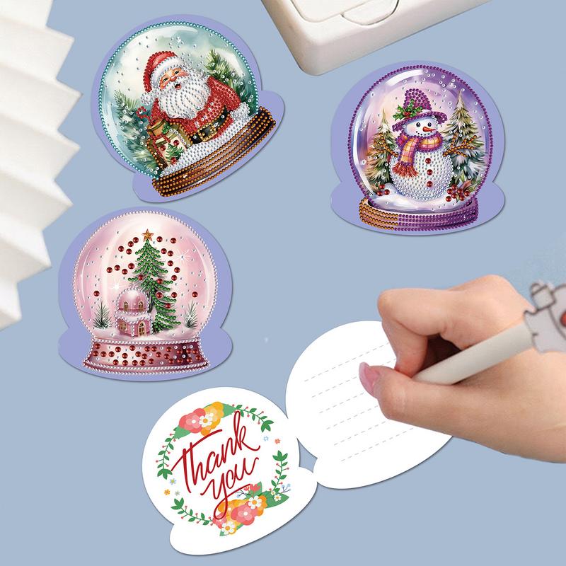 5d Rhinestone Art Christmas Cards Crystal Ball Thank You Cards Art Craft 8x Rhinestone Painting Art Cards Round Drill Greeting
